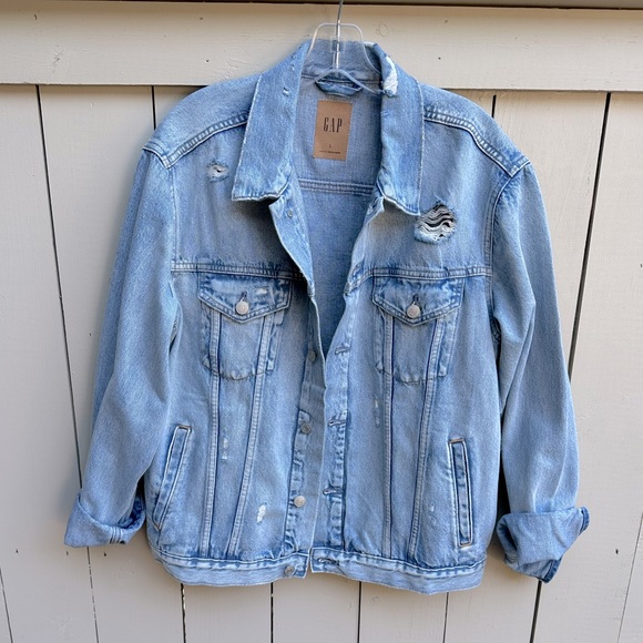 GAP Jackets & Blazers - New Gap For Good Blue Oversized Distressed Denim Trucker Jean Jacket Size L